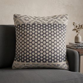 Denim Blue And Ivory 100% Cotton Chevron Zippered Pillow - 20" X 20" Denim Blue And Ivory 100% Cotton Chevron Zippered Pillow - 20" X 20"