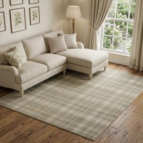 Olive Green and Ivory Plaid Area Rug - 6' X 9' Olive Green and Ivory Plaid Area Rug - 6' X 9'